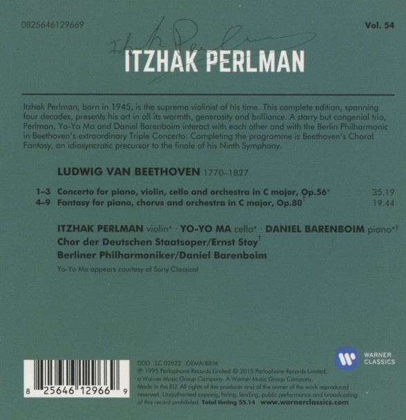 Itzhak Perlman, Daniel Barenboim, Yo-Yo Ma, Berliner Philharmoniker: Beethoven: Triple Concerto, - CD Foto #2