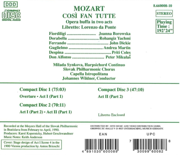 Johannes Wildner, Capella Istropolitana, Slovak Philharmonic Chorus: Mozart: Cosi Fan Tutte - CD Foto #2