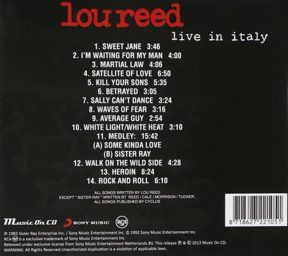 Lou Reed: Live in Italy - CD Foto #2