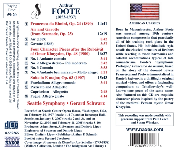 Gerard Schwarz, Seattle Symphony Orchestra: Foote: Francesca da Rimini op.24 - CD Foto #2
