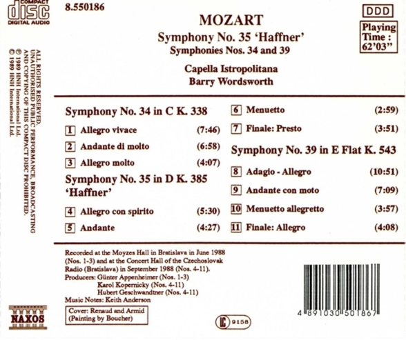 Capella Istropolitana: Mozart: Symphony 34, 35, 39 - CD Foto #2