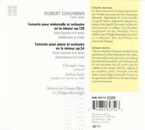 Andreas Staier, Christophe Coin, Philippe Herreweghe: Schumann: Cello & Piano Concertos - CD Foto #2