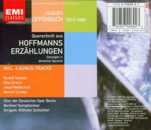 Rudolf Schock, Rita Streich, Josef Metternich, Marcel Cordes, Berliner Symphoniker, Wilhelm Schüchter: Offenbach: Hoffmanns Erzählungen (im Deutsch) - CD Foto #2