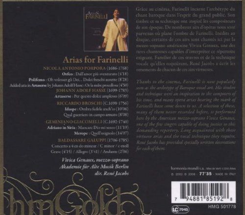 Vivica Genaux, Akademie für Alte Musik, René Jacobs: Arias for Farinelli - CD Foto #2