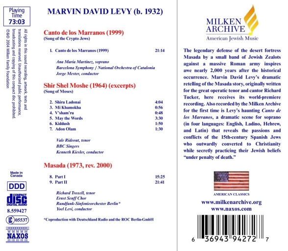 Orquestra Simfònica de Barcelona i Nacional de Catalunya, Yoel Levi: Marvin David Levy: Canto de los Marranos - CD Foto #2