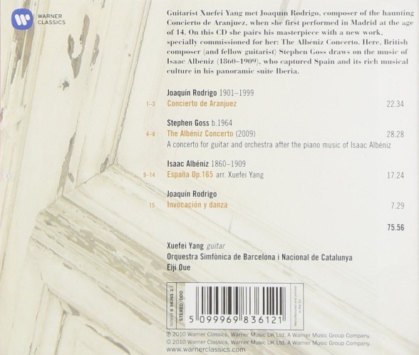 Xuefei Yang, Orquestra Simfonica de Barcelona i Nacional de Catalunya, Eiji Oue: Rodrigo/ Albeniz/ Goss: Guitar Concertos - CD Foto #2