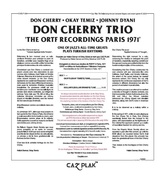 Don Cherry, Okay Temiz, Johnny Dyani: Don Cherry Trio - The ORTF  Recordings Paris 1971 (Avrupa Edisyonu - Okay Temiz Islak İmzalı) - Plak Foto #2