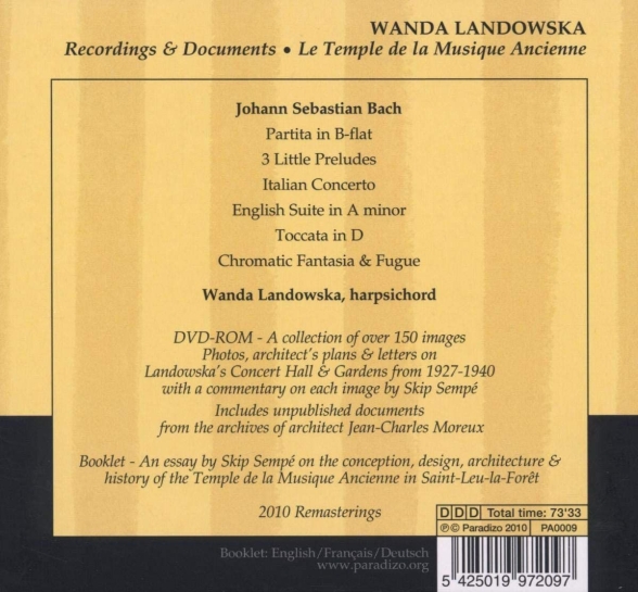 Wanda Landowska: J.S. Bach: Le Temple De La Musique Ancienne - CD Foto #2