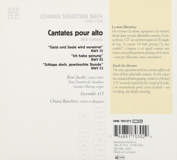 René Jacobs, Ensemble 415, Chiara Banchini: J.S. Bach: Alto Cantatas - CD Foto #2