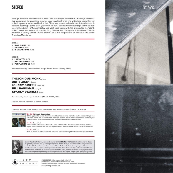 Thelonious Monk, Art Blakey: Blue Monk (Gatefold Packaging. Photographs By William Claxton) - Plak Foto #2