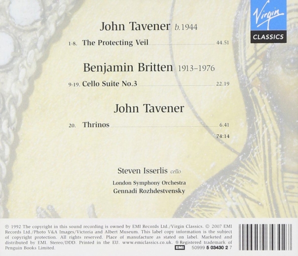Steven Isserlis, London Symphony Orchestra, Gennadi Roshdestvensky: Tavener: The Protecting Veil, Thrinos/ Britten: Cellosuite No. 3 - CD Foto #2