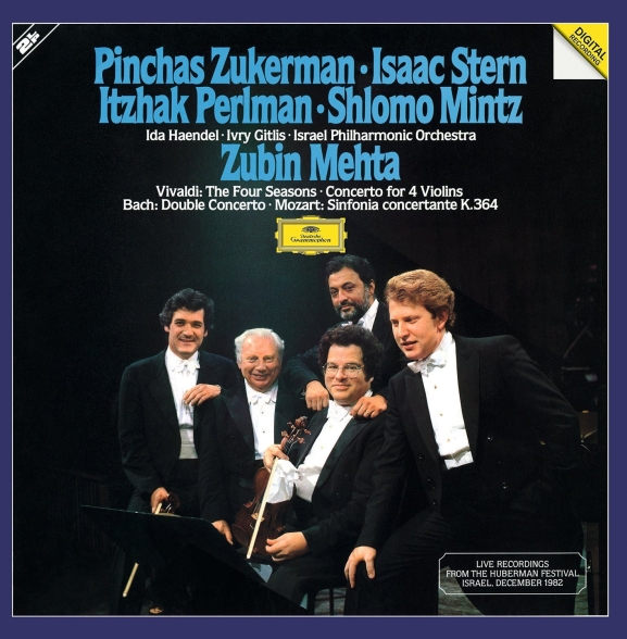 Zubin Mehta, Pinchas Zukerman, Isaac Stern, Itzhak Perlman, Shlomo Mintz: Vivaldi, Bach, Mozart: The Four Seasons, Concerto for 4 Violin, Double Concerto, Sinfonia concertante K.364 - Plak Foto #1