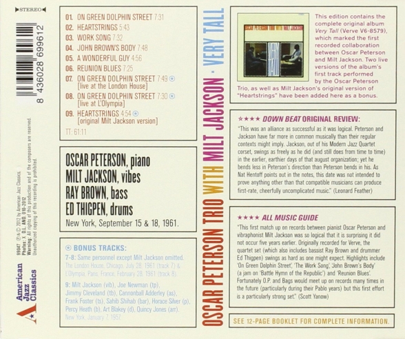 Oscar Peterson: Very Tall + 3 Bonus - with Milt Jackson - CD Foto #2