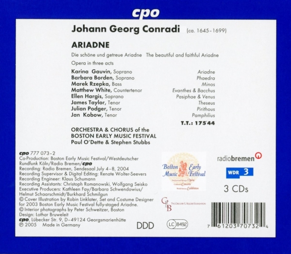 Boston Early Music Festival Orchestra, Paul O'Dette, Stephen Stubbs: Conradi: Ariadne - CD Foto #2