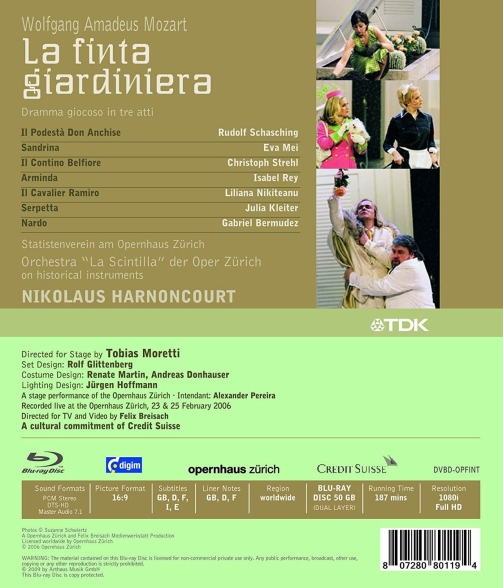 Rudolf Schasching, Eva Mei, Christoph Strehl, Isabel Rey, Liliana Nikiteanu, Julia Kleiter, Orchester der Oper Zürich, Nikolaus Harnoncourt: Mozart: La Finta Giardiniera - BluRay Foto #2