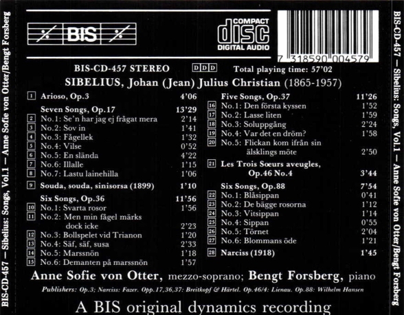Anne Sofie von Otter, Bengt Forsberg: Sibelius - Songs, Vol.1 - CD Foto #2