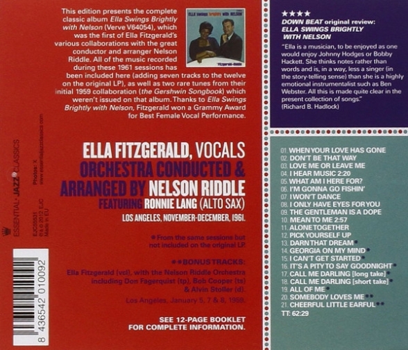 Ella Fitzgerald, Nelson Riddle: Ella Swings Brightly With Nelson - CD Foto #2