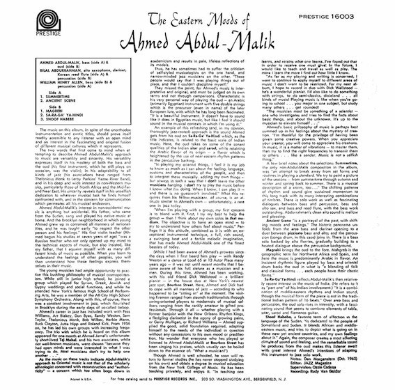 Ahmed Abdul Malik: The Eastern Moods of Ahmed Abdul Malik - Plak Foto #2