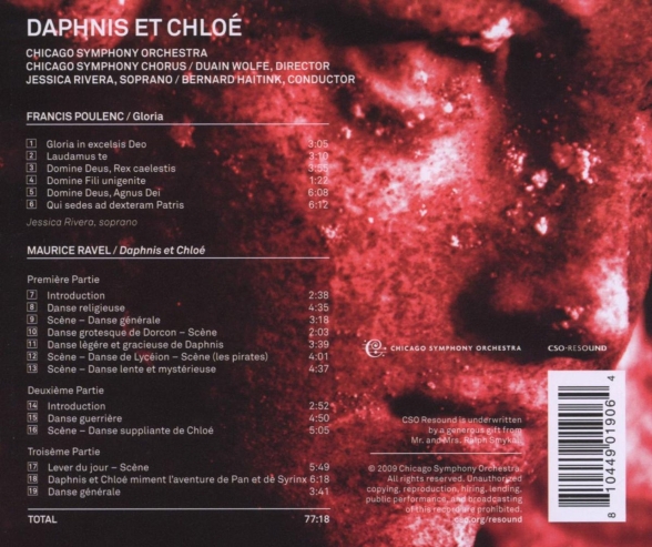 Bernard Haitink, Jessica Rivera, Chicago Symphony Orchestra, Chicago Symphony Chorus: Ravel, Poulenc: Daphnis et Chloe, Gloria - CD Foto #2