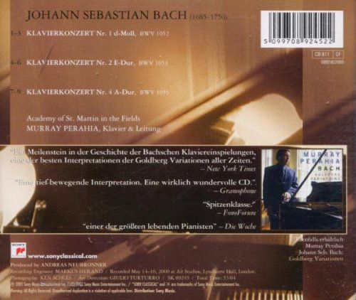 Murray Perahia: J.S. Bach: Keyboard Concertos Nos.1.2&4 - CD Foto #2