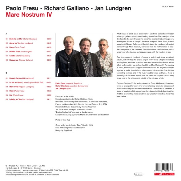 Richard Galliano, Paolo Fresu, Jan Lundgren: Mare Nostrum IV - Plak Foto #2