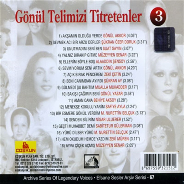 Çeşitli Sanatçılar: Gönül Telimizi Titretenler 3 - CD Foto #2