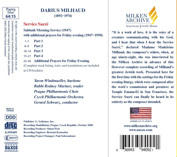 Prague Philharmonic Orchestra, Prague Philharmonic Choir, Gerard Schwarz: Milhaud: Service Sacre - CD Foto #2