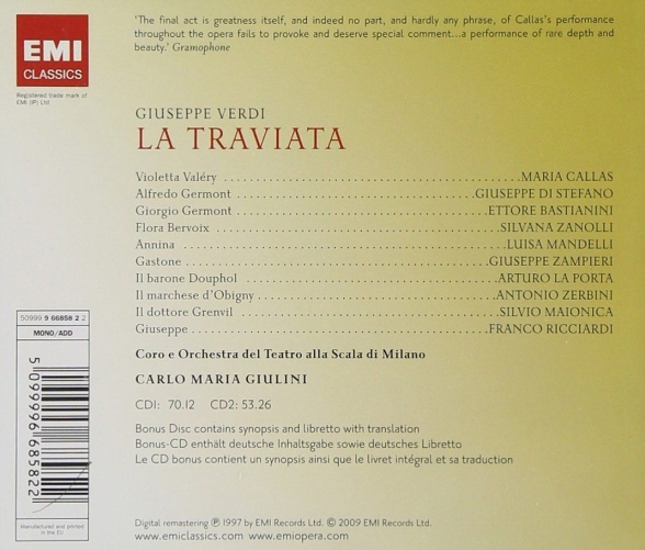 Maria Callas, Giuseppe Di Stefano, Ettore Bastianini, La Scala Orchestra, Carlo Maria Giulini: Verdi: La Traviata - CD Foto #2