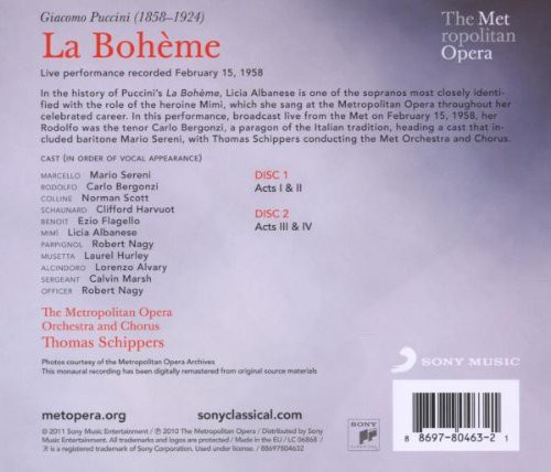 Carlo Bergonzi, Licia Albanese, Thomas Schippers, The Metropolitan Opera Orchestra and Chorus: Puccini: La Boheme - CD Foto #2