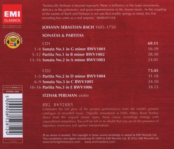 Itzhak Perlman: Bach: Sonatas and Partitas - CD Foto #2
