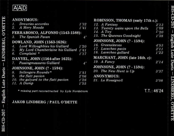 Paul O'Dette, Jakob Lindberg: English Lute Duets - CD Foto #2