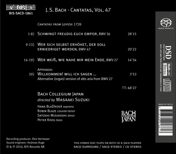 Bach Collegium Japan, Masaaki Suzuki: J.S. Bach: Cantatas, Vol. 47 - SACD Foto #2