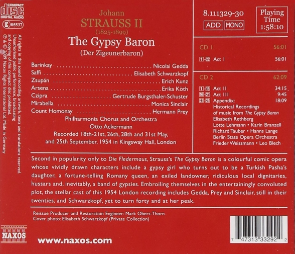 Elisabeth Schwarzkopf, Otto Ackermann: Johann Strauss II: The Gypsy Baron (Der Zigeunerbaron) - CD Foto #2