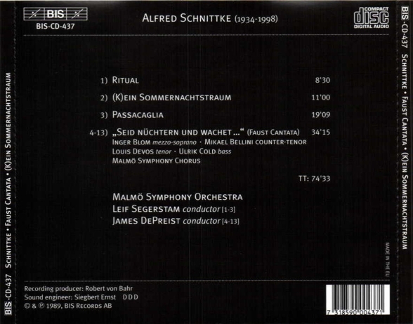 Leif Segerstam, Malmö SymfoniOrkester, James de Preist: Schnittke - Faust Cantata - CD Foto #2