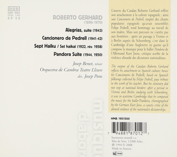 Josep Benet, Josep Pons: Gerhard: Cancionero de Pedrell - CD Foto #2