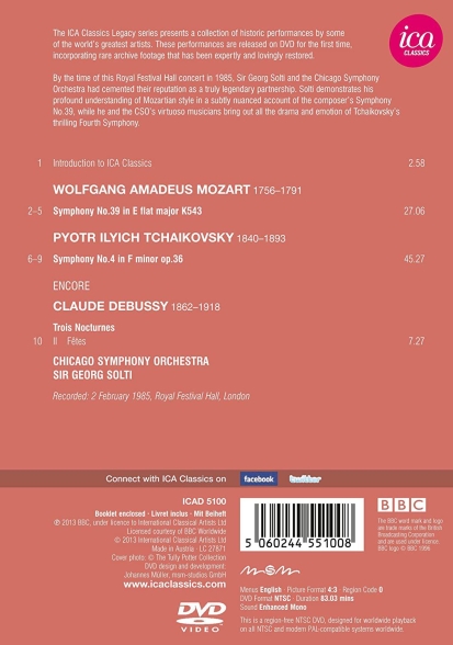 Chicago Symphony Orchestra, Sir Georg Solti: Mozart/ Tchaikovsky/ Debussy: Sym. No.39/ Sym. No. 4/ Fetes - DVD Foto #2