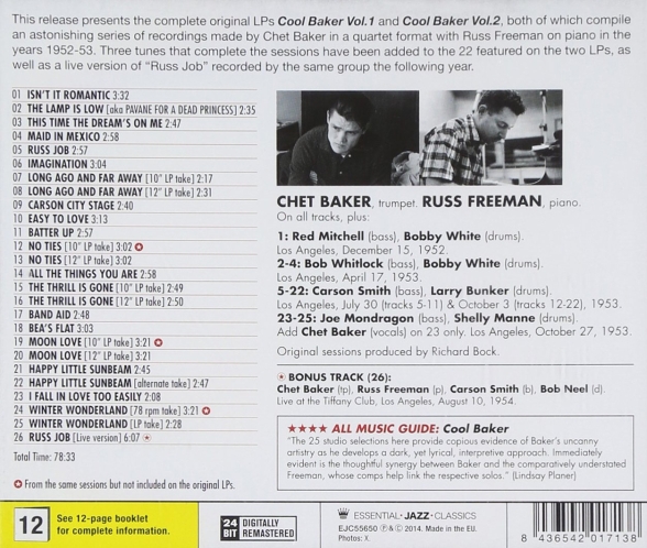 Chet Baker: Cool Baker Vol. 1 & Vol. 2 (4 Bonus Tracks) - CD Foto #2