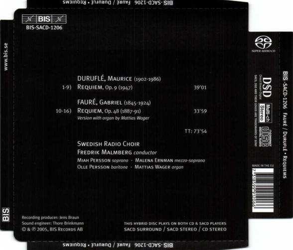 Swedish Radio Choir, Fredrik Malmberg, Miah Persson, Malena Ernman, Olle Persson, Mattias Wager: Fauré & Duruflé: Requiems - SACD Foto #2