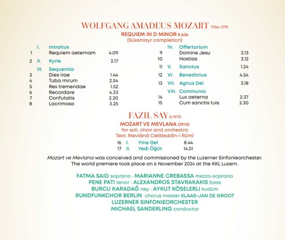 Michael Sanderling, Luzerner Sinfonieorchester, Fatma Said, Marianne Crebassa, Fazıl Say: Mozart, Say: Requiem KV 626, Mozart & Mevlana - Plak Foto #2