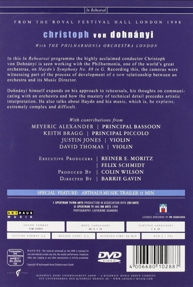 Meyeric Alexander, Keith Bragg, Justin Jones, Philharmonia Orchestra London, Christoph von Dohnányi: Christoph von Dohnanyi - In Rehearsal - DVD Foto #2