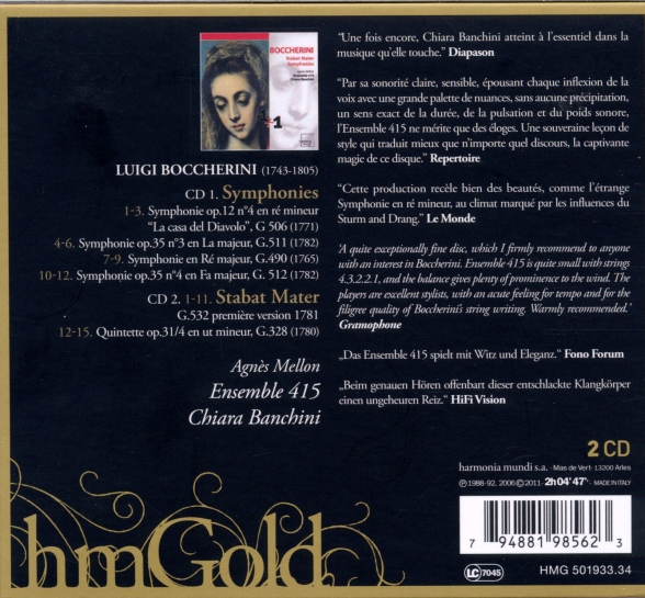 Ensemble 415, Chiara Banchini: Boccherini: Stabat Mater, Symphonies - CD Foto #2