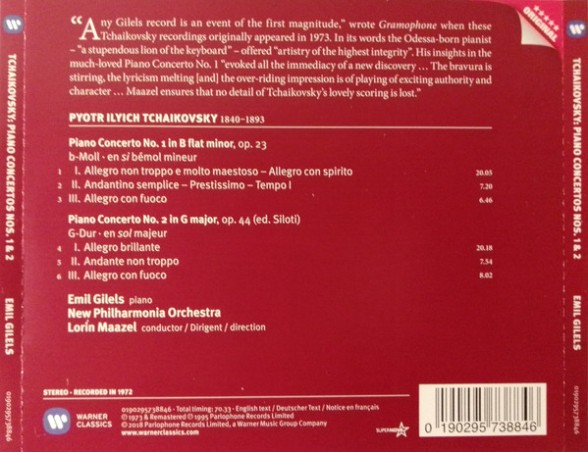 Emil Gilels: Tchaikovsky: Piano Concertos Nos 1 & 2 - CD Foto #2
