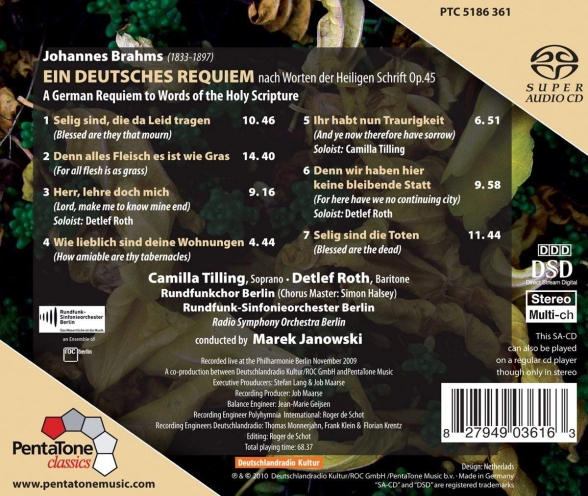 Marek Janowski, Rundfunkchor Berlin, Rundfunk-Sinfonieorchester Berlin: Brahms: Ein Deutsches Requiem - SACD Foto #2