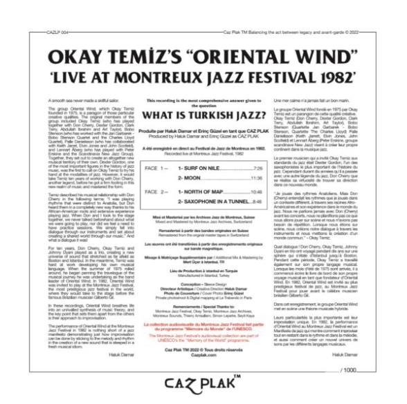 Okay Temiz, Oriental Wind: Montreux Jazz Festival 1982 (Numaralı Avrupa Edisyonu) - Plak Foto #2