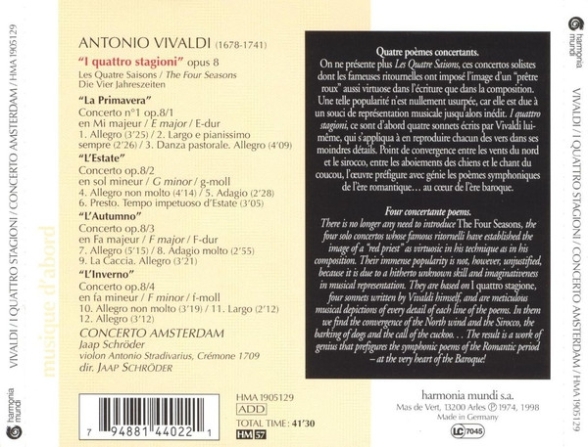 Jaap Schröder: Vivaldi: I Quattro Stagioni - CD Foto #2