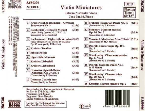 Takako Nishizaki, Jenö Jandó: Violin Miniatures - CD Foto #2
