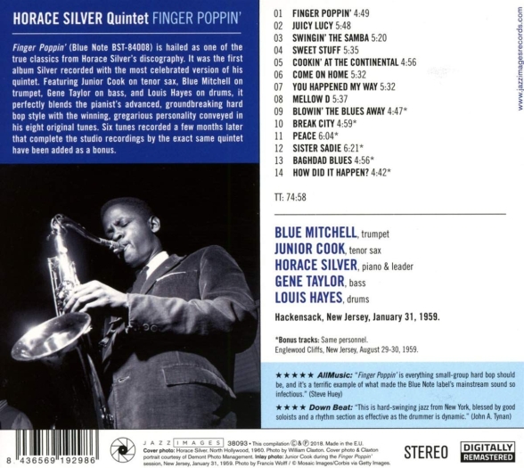 Horace Silver: Finger Poppin' + 6 Bonus Tracks! (Artwork By Iconic Photographer William Claxton) - CD Foto #2