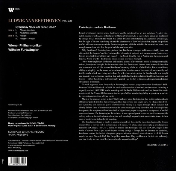 Wilhelm Furtwängler, Wiener Philharmoniker: Beethoven: Symphony 5 - Plak Foto #2