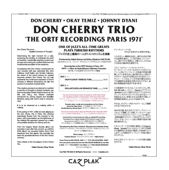 Don Cherry, Okay Temiz, Johnny Dyani: Don Cherry Trio - The ORTF  Recordings Paris 1971 (Japonya Edisyonu - Okay Temiz Islak İmzalı) - Plak Foto #2