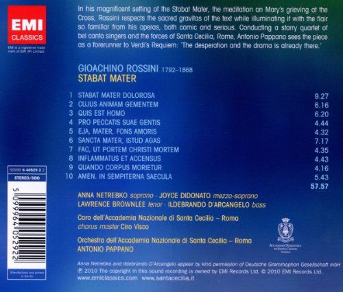 Joyce DiDonato, Anna Netrebko, Lawrence Brownlee, Ildebrando D'Arcangelo, Orchestra dell'Accademia Nazionale di Santa Cecilia, Antonio Pappano: Rossini: Stabat Mater - CD Foto #2
